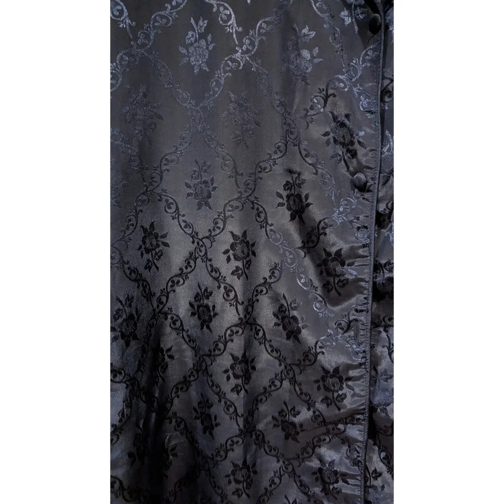 Liz Banks Intimates Sleep Shirt M Navy Blue Damask Floral Satin Button Nightie